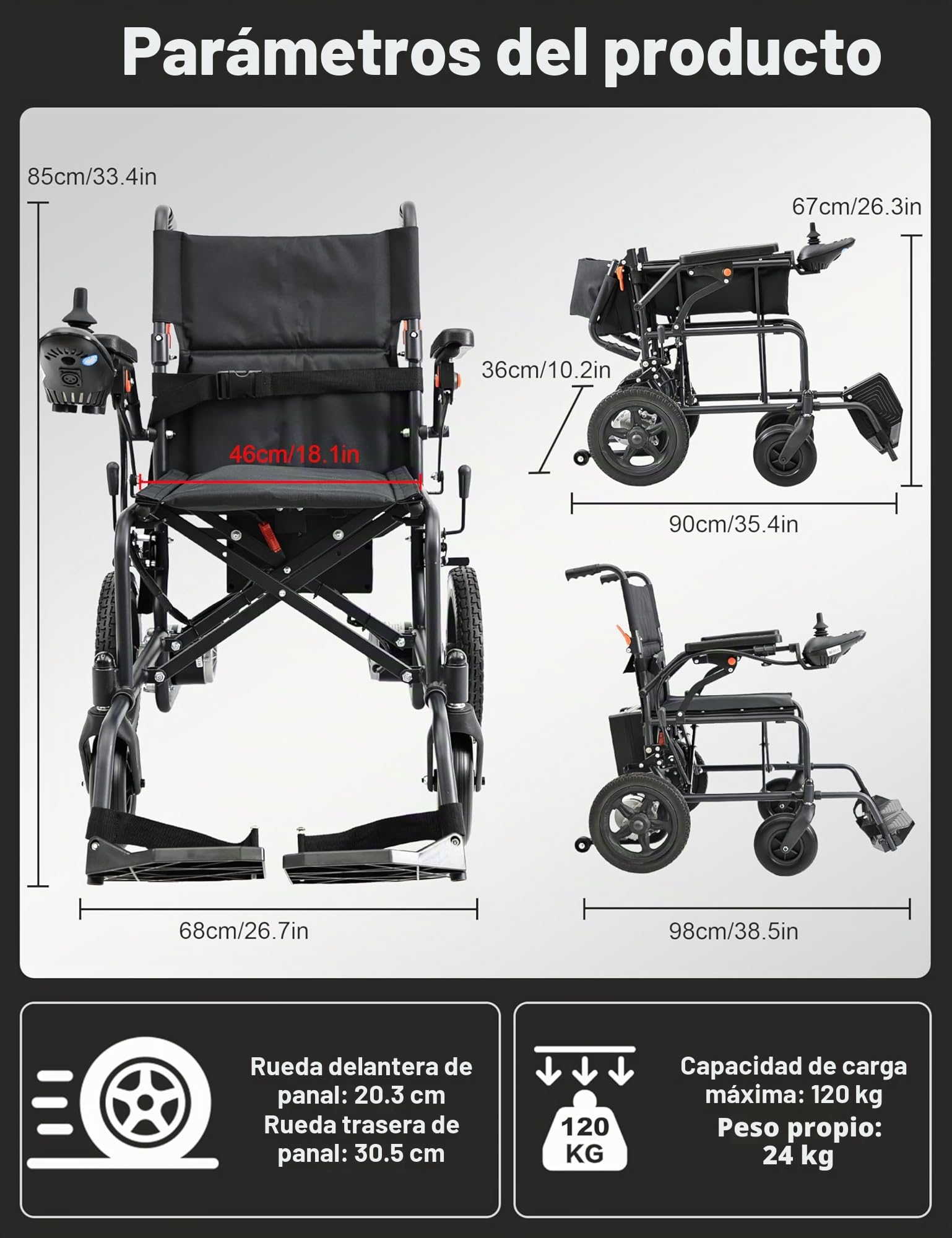 Silla de ruedas eléctrica plegable ligera con asientos más anchos, capacidad de peso de 265 libras, motor doble de 250 W, rango de 15.5 millas, silla de ruedas eléctrica para adultos y personas