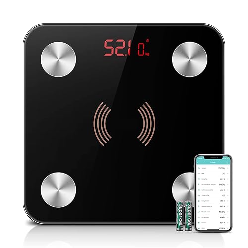 Báscula digital inteligente de grasa corporal, báscula de baño Bluetooth negra, con aplicación iOS y Android, medición de alta precisión de