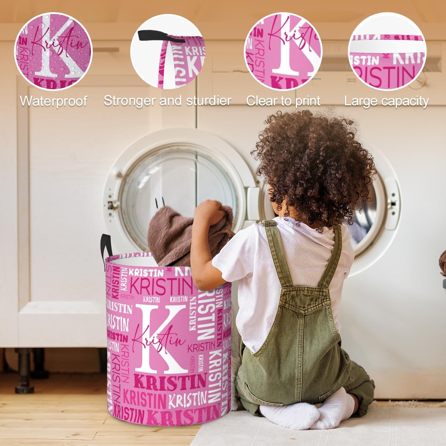 Custom Name Laundry Hamper, Personalized Laundry Basket with Name for Baby Boys Girls, Customized Collapsible Dirty Clothes Hamper Storage with Handles for Bedroom Bathroom Dorm Room Decor - Image 4