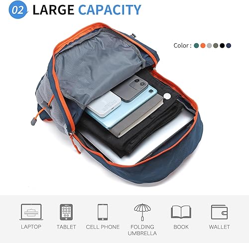 Miniatura 3 de Mochila de senderismo plegable, mochila de campamento, resistente al agua, poliéster ligero para hombres y mujeres, viajes al aire libre