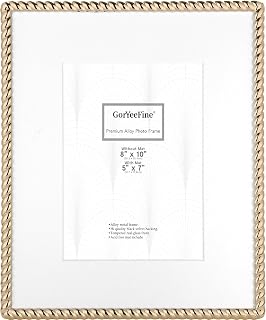 High-End 8x10'' Gold Photo Frames with Acid Free Mat for 5x7''- Contemporary Rope Profile,Velvet Backing,Tempered Glass Front 5x7'' Picture Frames for Weddings and Home Décor