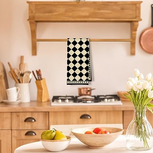 Miniatura 2 de Toallas de Cocina a Cuadros Neutros Bohemios, Toallas de Cocina y Té a Cuadros Beige y Negro para Decoración de Cocina, Toallas de Mano Retro de 1