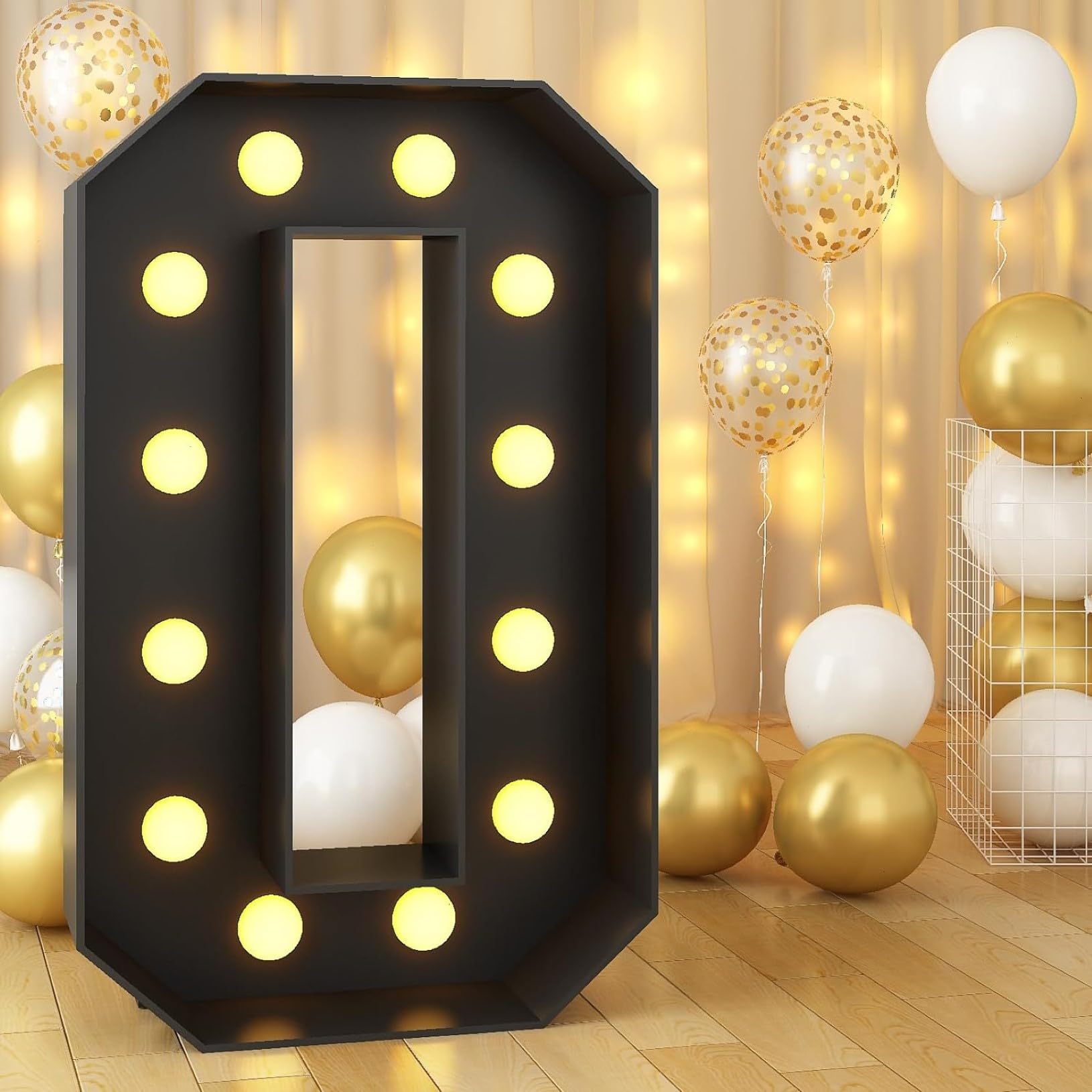 Warm White Marquee LED Number Lights, Party Decor Black Pre-cut Foam Board Set, Large 0-9 Numbers Light Up Sign for Birthday New Year Anniversary, 0, 70cm-2.3ft — image 1