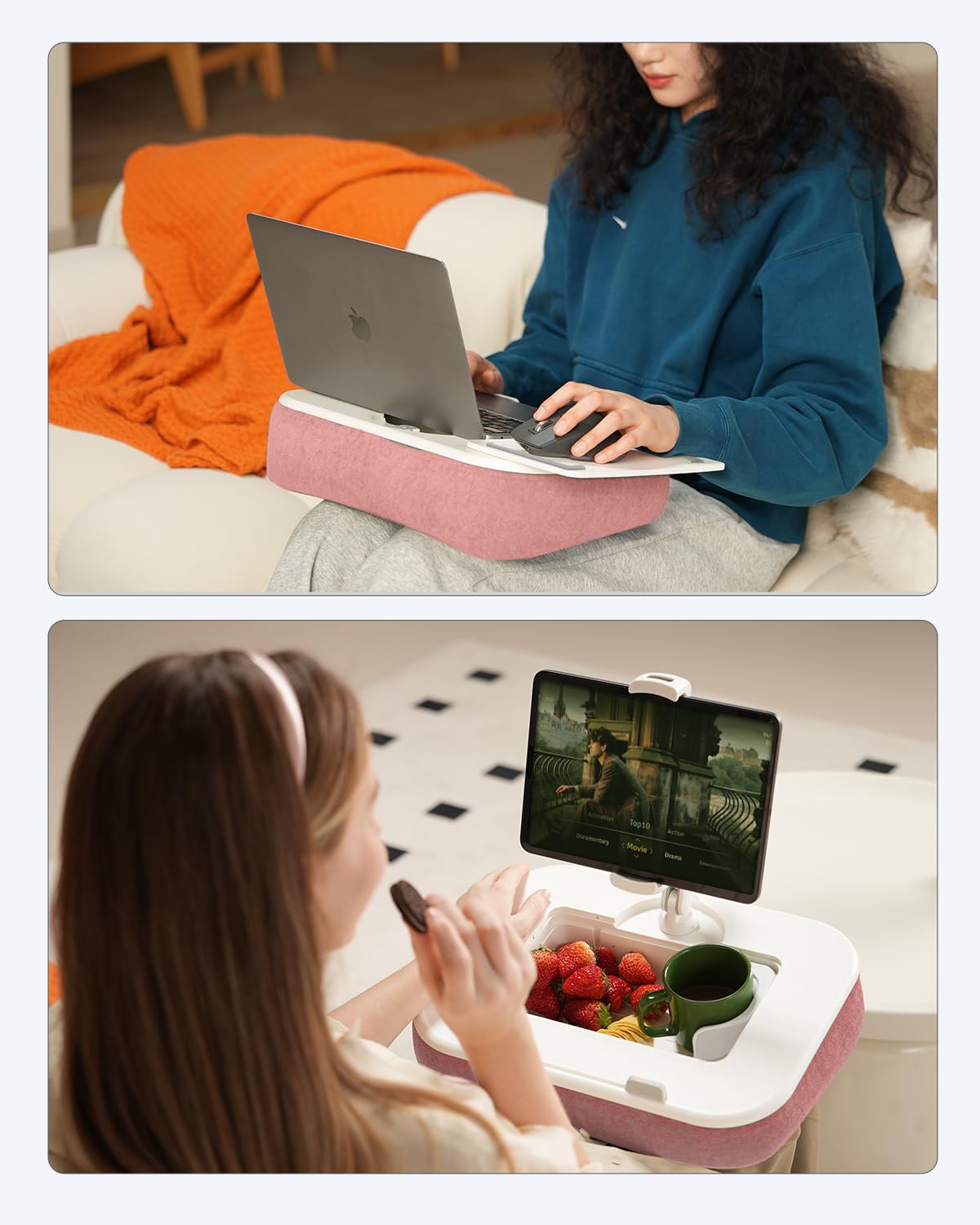 SupeDesk Supporto per Kindle, supporto per tablet, supporto per Kindle, compatibile con cellulare da 4,7 – 15", supporto per laptop con tappetino per mouse, snack, portabicchieri e braccio girevole a