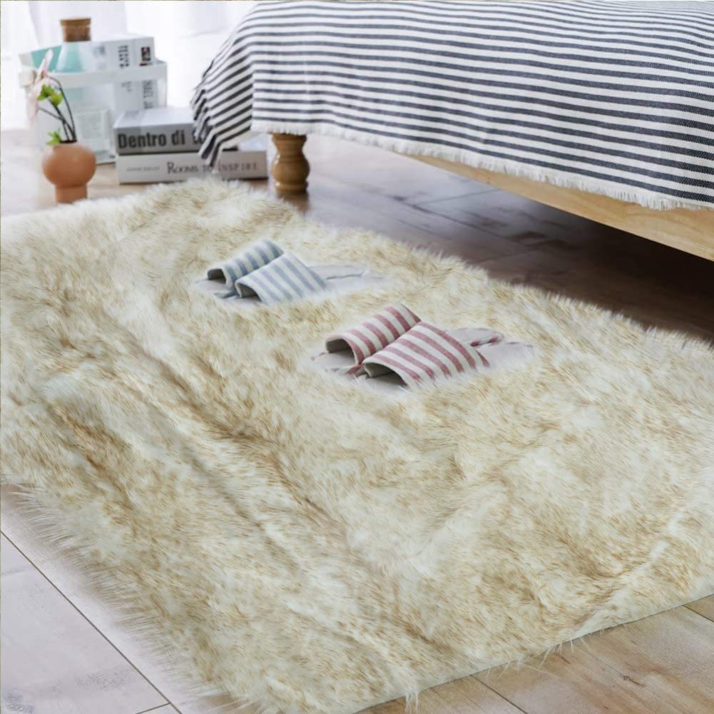 Alfombra de piel de oveja sintética Carvapet suave para suelo de dormitorio