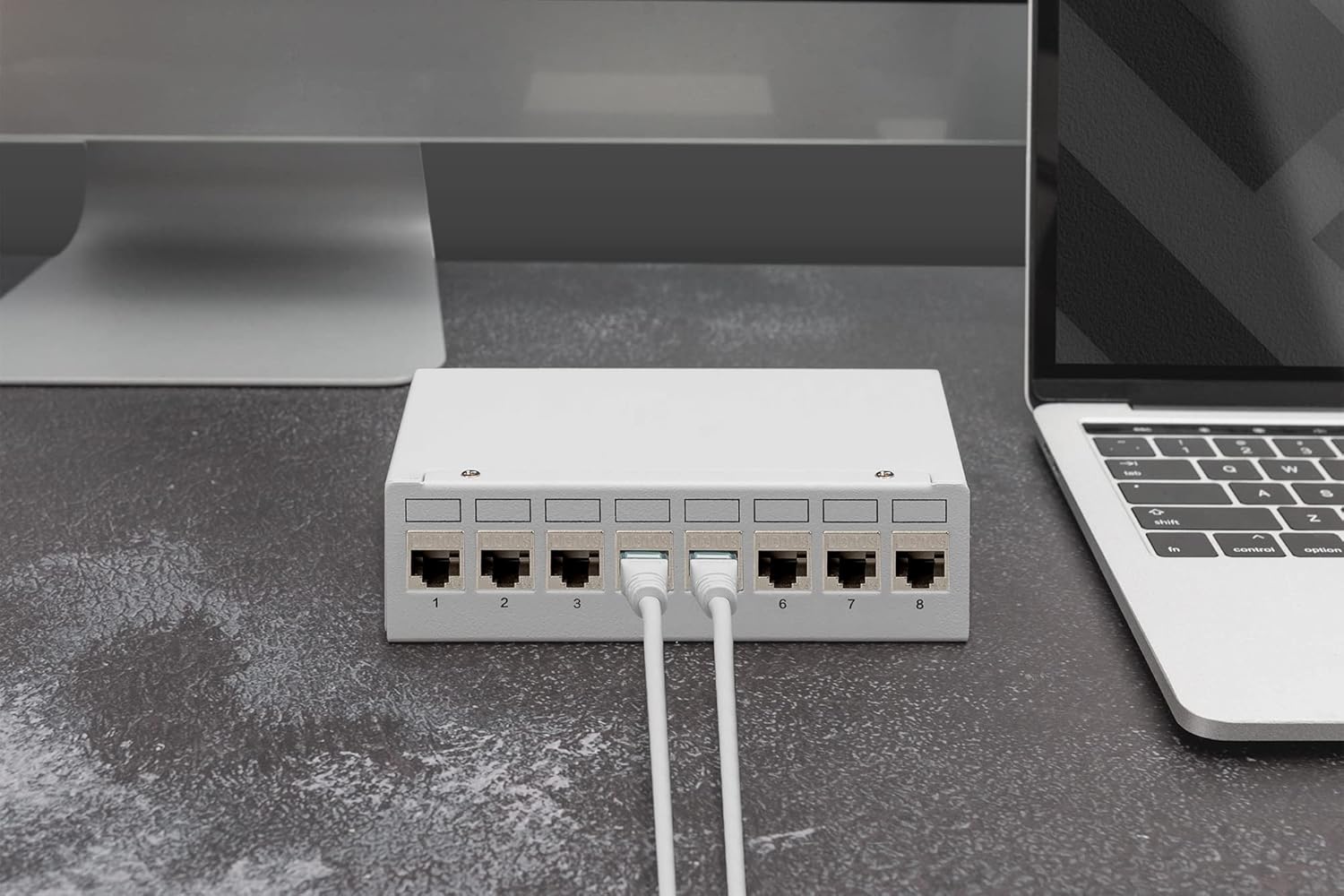 DIGITUS Modular Blank Desktop Patch Panel, Shielded, 8 Ports, Light Grey, RAL 7035
