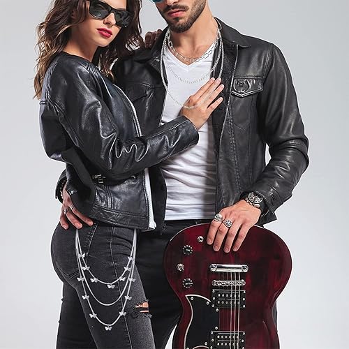 Miniatura 6 de Taouzi 6 piezas de pantalones de cadena tipo cartera con cierre de mariposa, jeans, cadenas de bolsillo, cadena punk, cadenas de hip hop, cadenas de