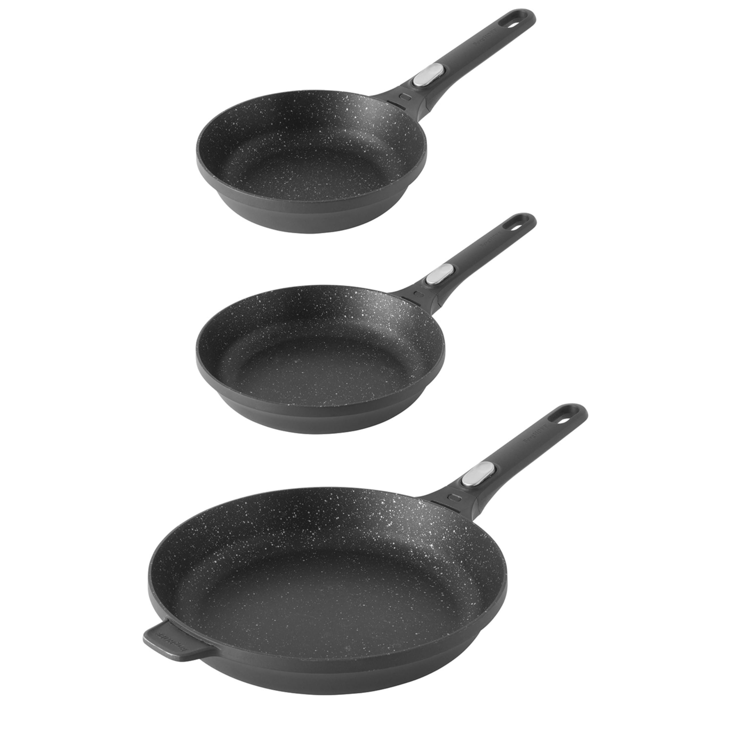 GEM Non-stick 3Pc Fry Pan Set, Stay-cool, Detachable Handle, Ferno-Green, Non-Toxic Coating, Induction Cooktop Ready