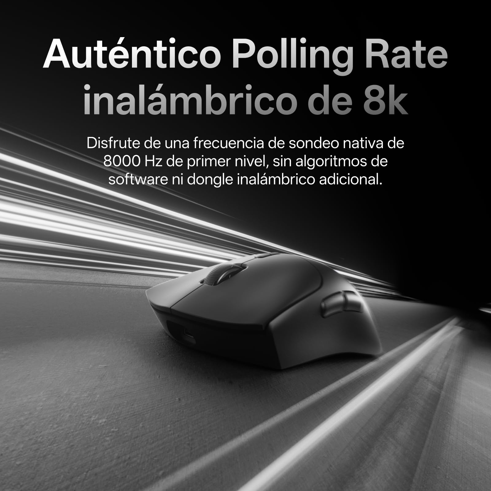 Rapoo VT7 MAX Ratón Gaming Inalámbrico, Sensor PAW 3950 Ultimate, 30000DPI, Verdadero Sondeo de 8000 Hz, Ultraligero 53g, Batería de Hasta 750h, Interruptor Óptico 120M, 10 Botones Programables, Negro