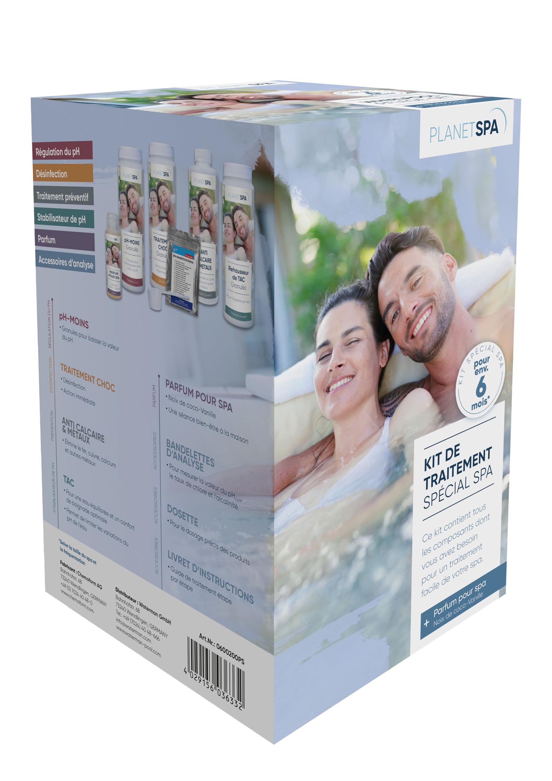 Planet Pool - Planet Spa - Kit Traitement Spa avec Parfum Coco Vanille - 6 Mois - 6 en 1 - pour Spas Gonflables Et Portables