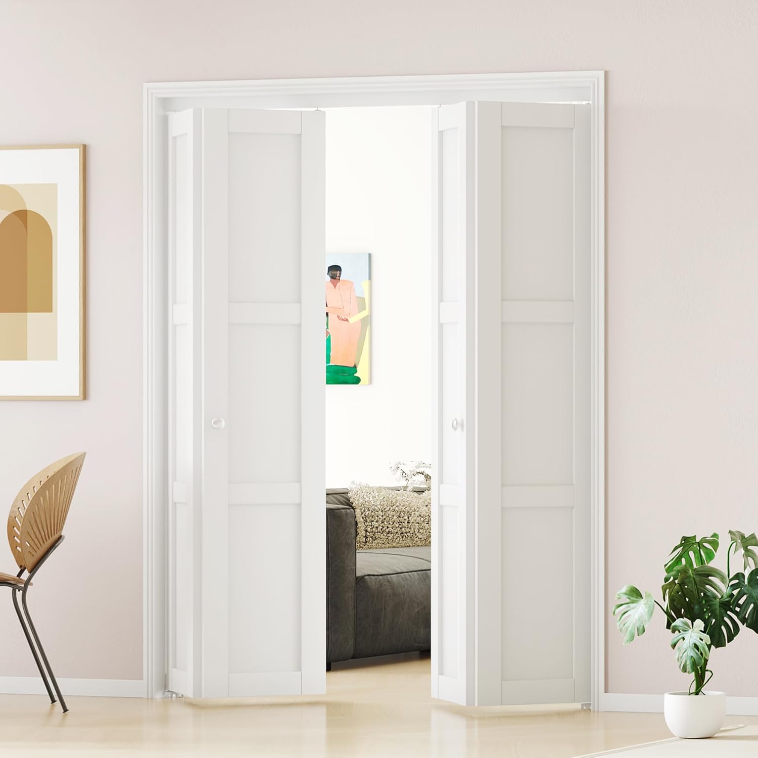 Bifold Closet Door for 60" x 80" Opening, 3 Lite Closet Folding Door with Concealed Hardware Kit, MDF, Pre-Assembled, White Interior Doors
