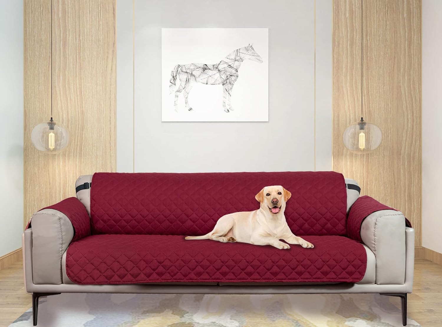 Marwood Sofa Slipcover Reversible Sofa Cover for 3 Cushion Couch, Water Resistant Furniture Protector with Non Slip Foam and Elastic Straps for Pets Kids Children Dogs Cats (Sofa, Claret/Brown) : Home & Kitchen