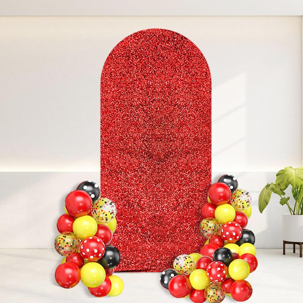 AIBIIN 1 x 2,1 m rosso lucido copertura per arco nuziale in spandex aderente copertura per arco 2 lati metallico scintillante a forma di arco copertura per compleanno sposa futura fidanzamento