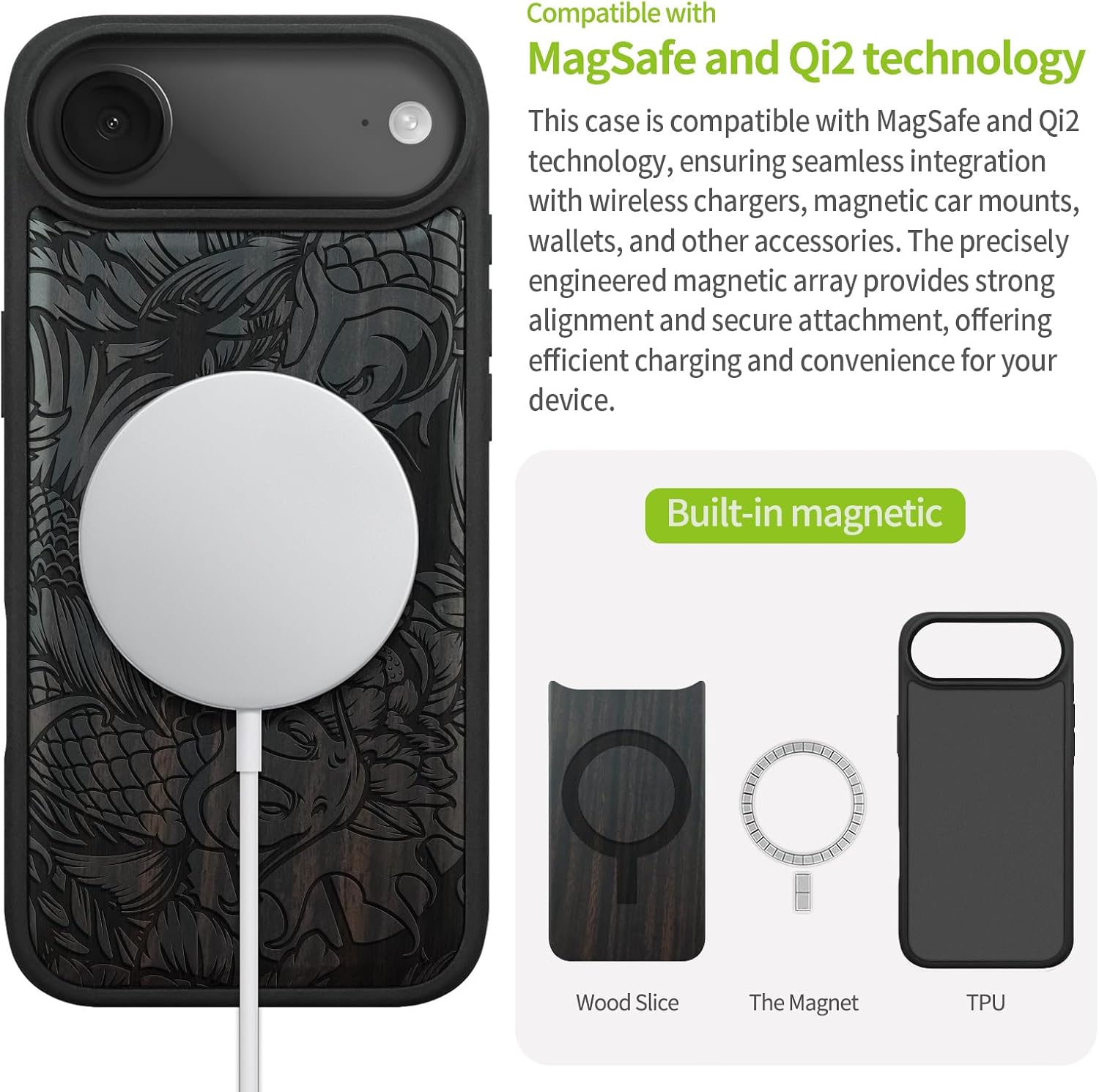 Carveit Magnetic Wooden Case for iPhone Air Case, Wood Artisan Engraved & Soft TPU Shockproof Cover, Compatible with MagSafe 17 Air Wireless Chargers (Flowing Harmony) Blackwood