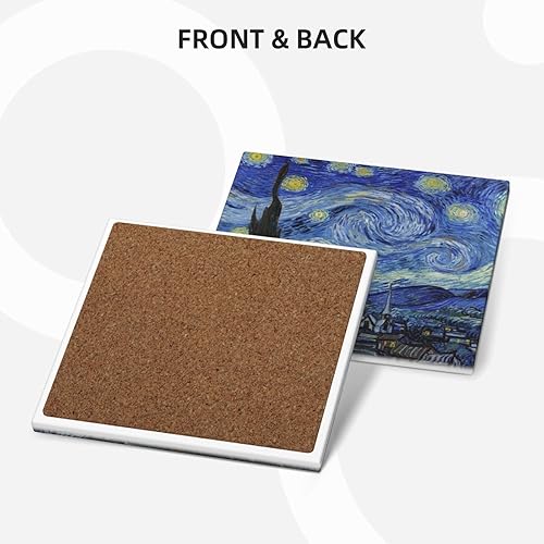 Miniatura 2 de Juego de posavasos de cerámica para bebidas con base de corcho, utiliza 6 pinturas famosas de Van Gogh, regalos únicos de inauguración de la casa