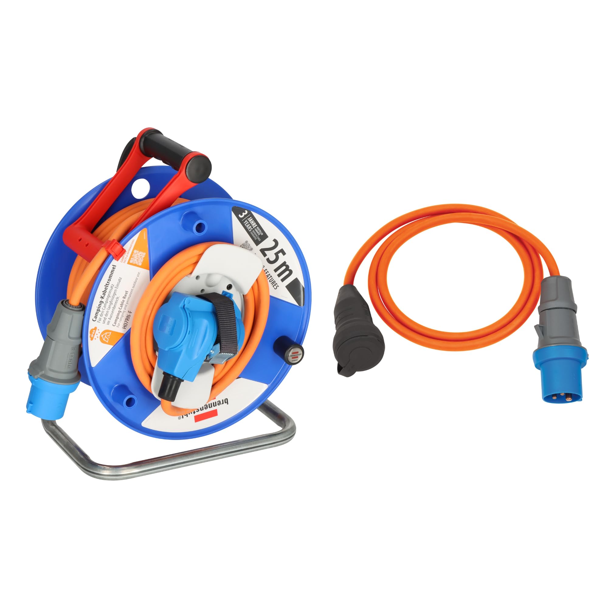 Brennenstuhl Camping-Kabeltrommel 25m (H07RN-F 3G2,5 in orange) +  Brennenstuhl Camping Adapterkabel mit CEE-Stecker und  Schutzkontakt-Kupplung (1,5m ...