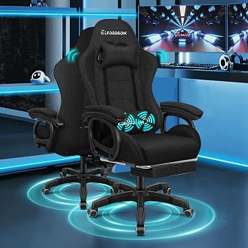 ELFORDSON Gaming Chair with 2-point Massage Lumbar Cushion, High Back PC Computer Game Chair, 150  Reclining Office Chair with Headrest & Footrest, 360  Swivel, Home Esports, Linen, Black