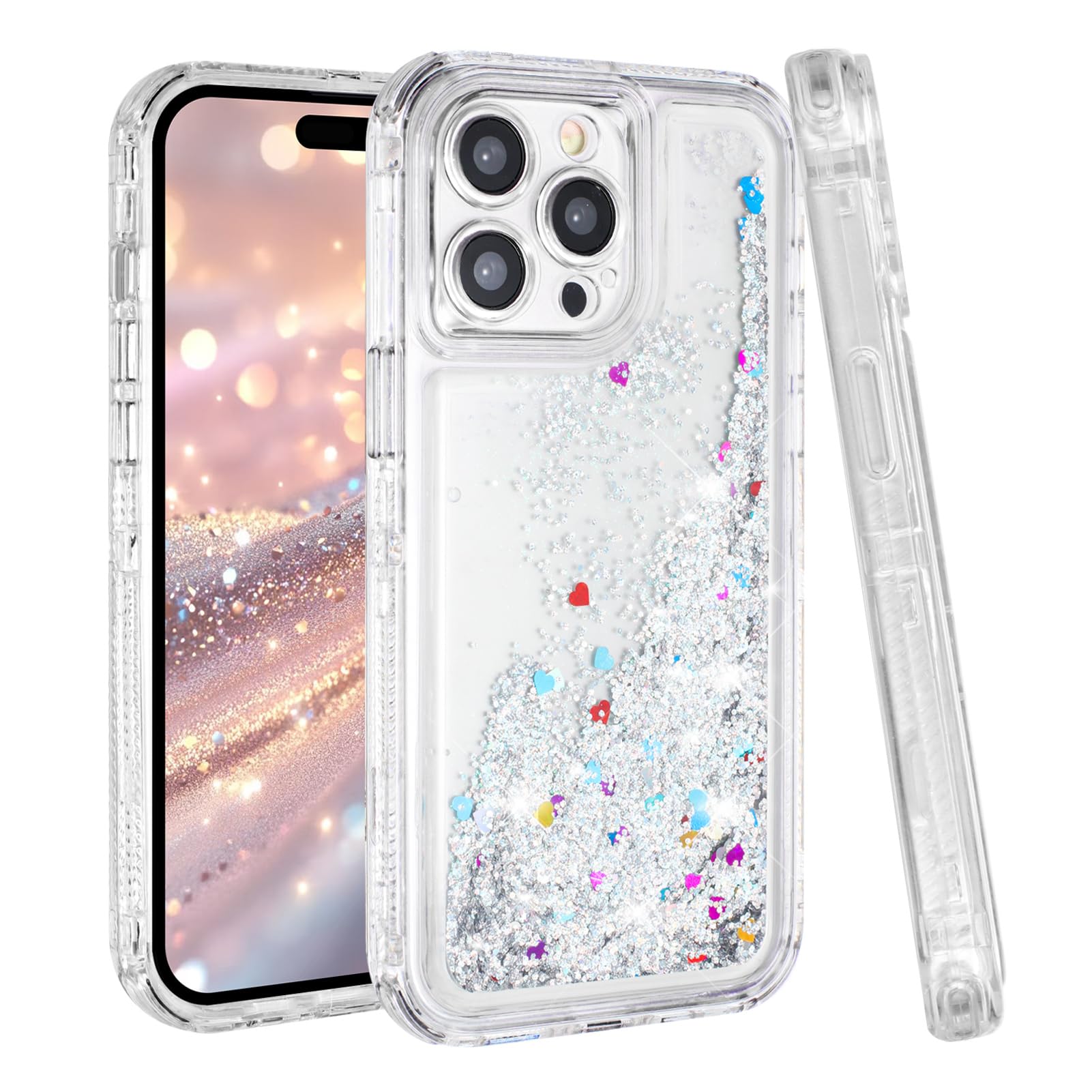 TikoVast Designed for iPhone 14 Pro Max Case Glitter for Women Girl Clear 3-in-1 Heavy Duty Protective Phone Cover with Floating Liquid Quicksand