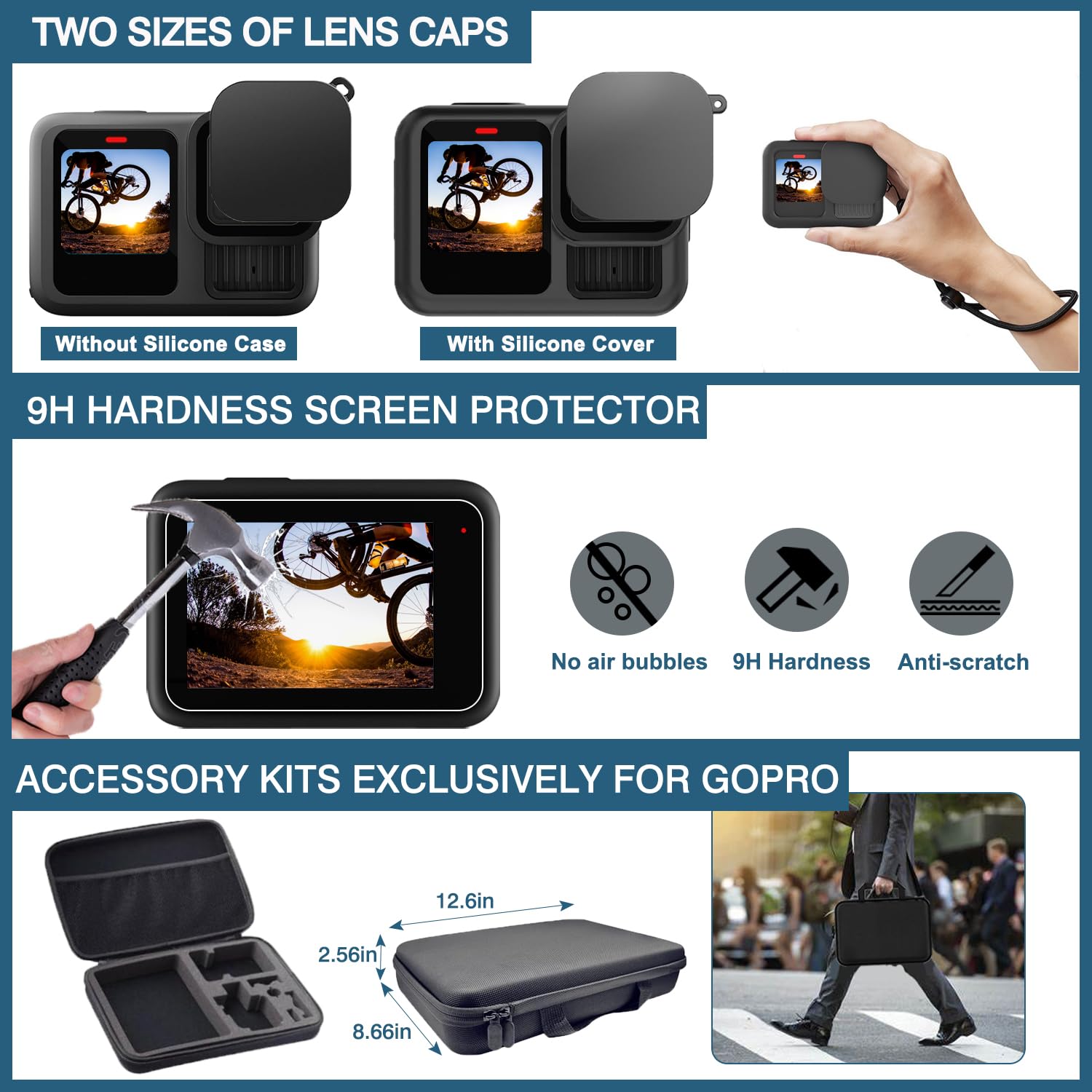 Accessori per GoPro Hero 13 Black, THAKOI Custodia impermeabile Accessori per snorkeling Accessori per sport all'aperto, Set di Kit Bundle per GoPro Hero 13
