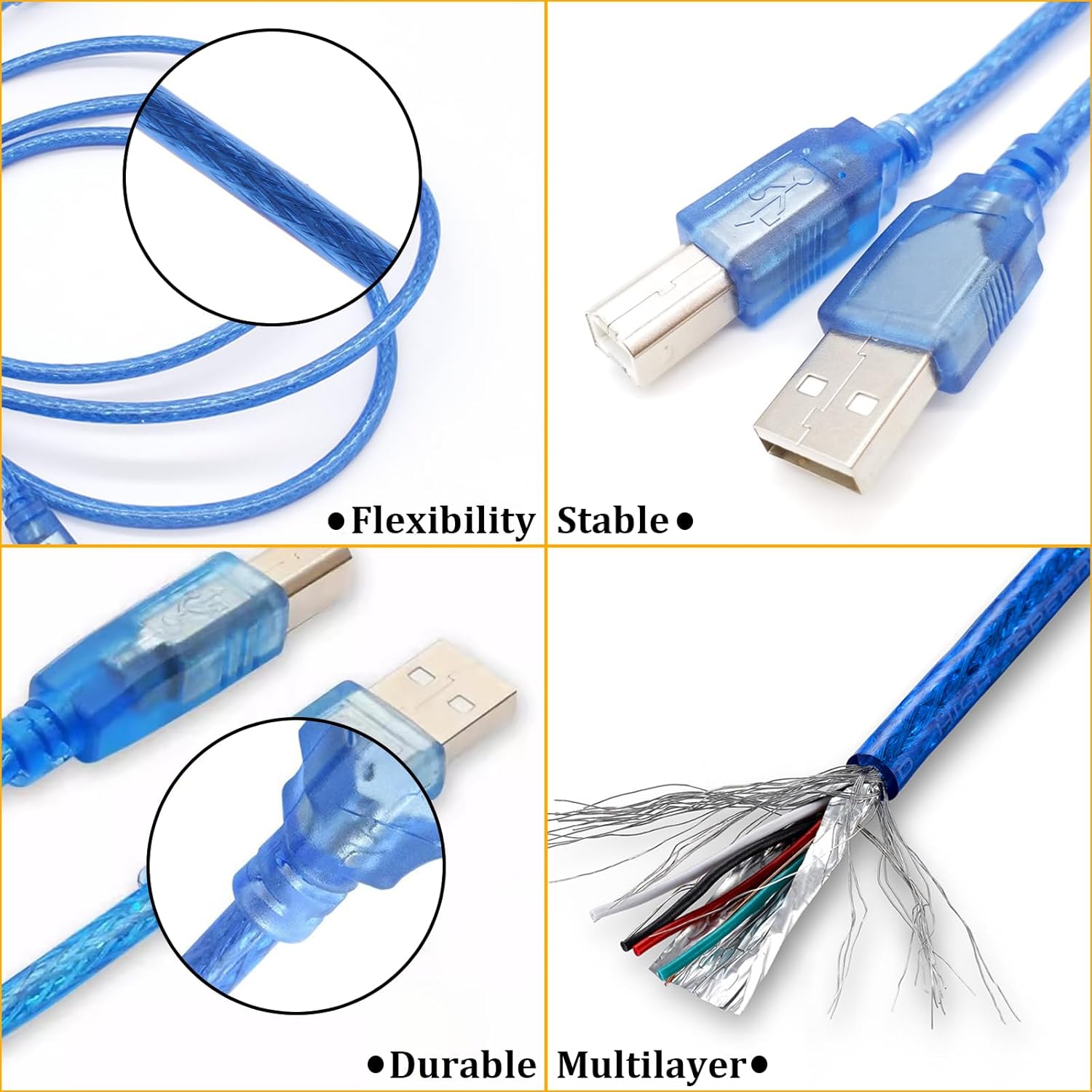 SmaringRobot USB A to USB B Cable Wire, USB 2.0 Cable Connectors, Printer Cables Wire for Connecting Printers to a PC or Mac (20Pcs * 11.81IN)