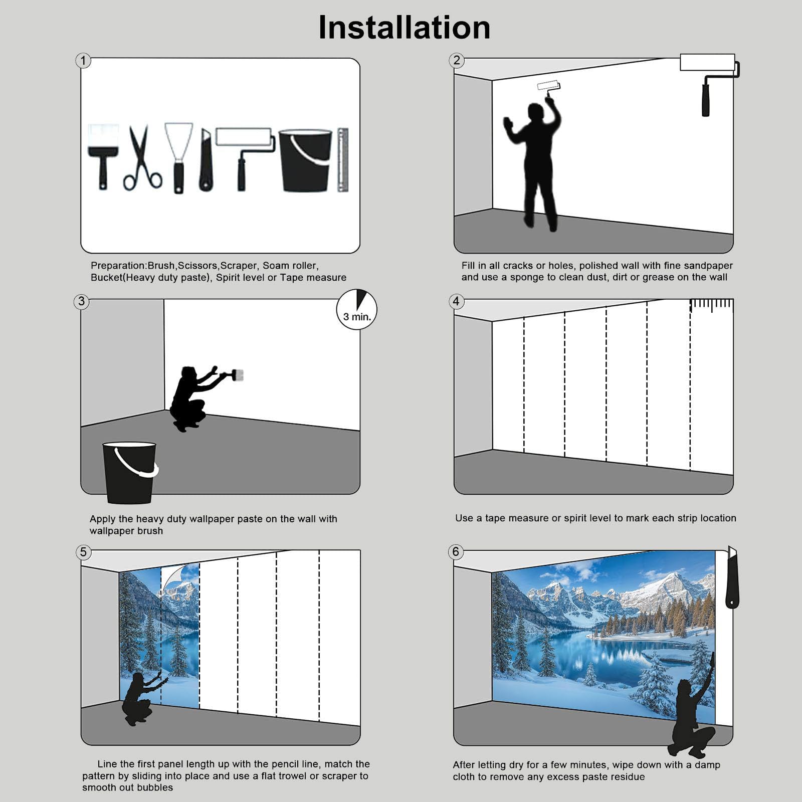 Murales 3D Per Soggiorno Carta da Parati con Montagne Innevate E Laghi Paesaggio Invernale, Carta da Parati Soggiorno la Parete Foto Personalizzata Per Camera da Letto Mural, 350Lx256A cm