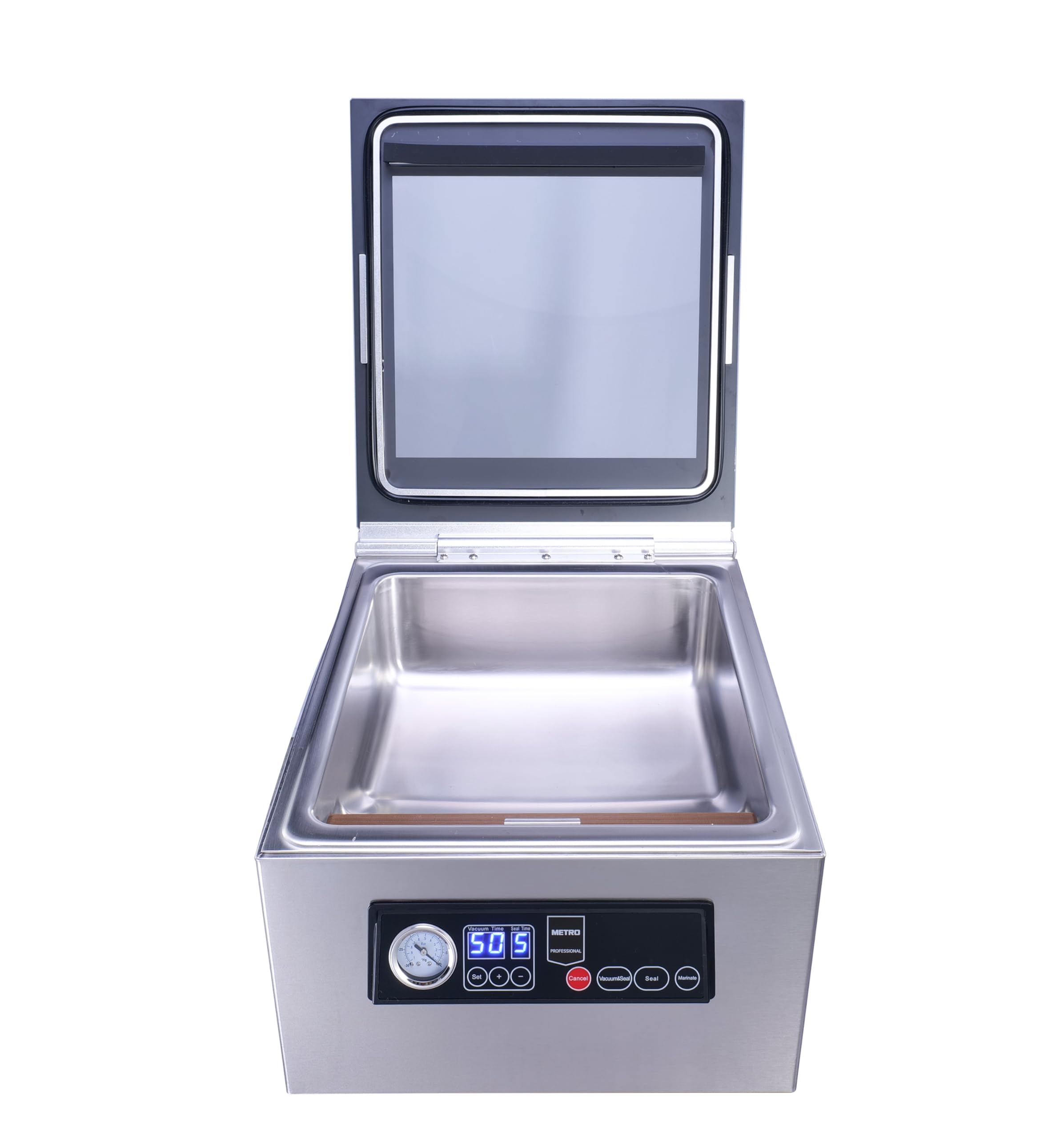 METRO Professional Kammervakuumierer GVS1200, Edelstahl/Glas, 37.2 x 44.3 x 24.9 cm, Kap. 7 L, pumpe 70L/min, Timer, 5 Funkionen, silber