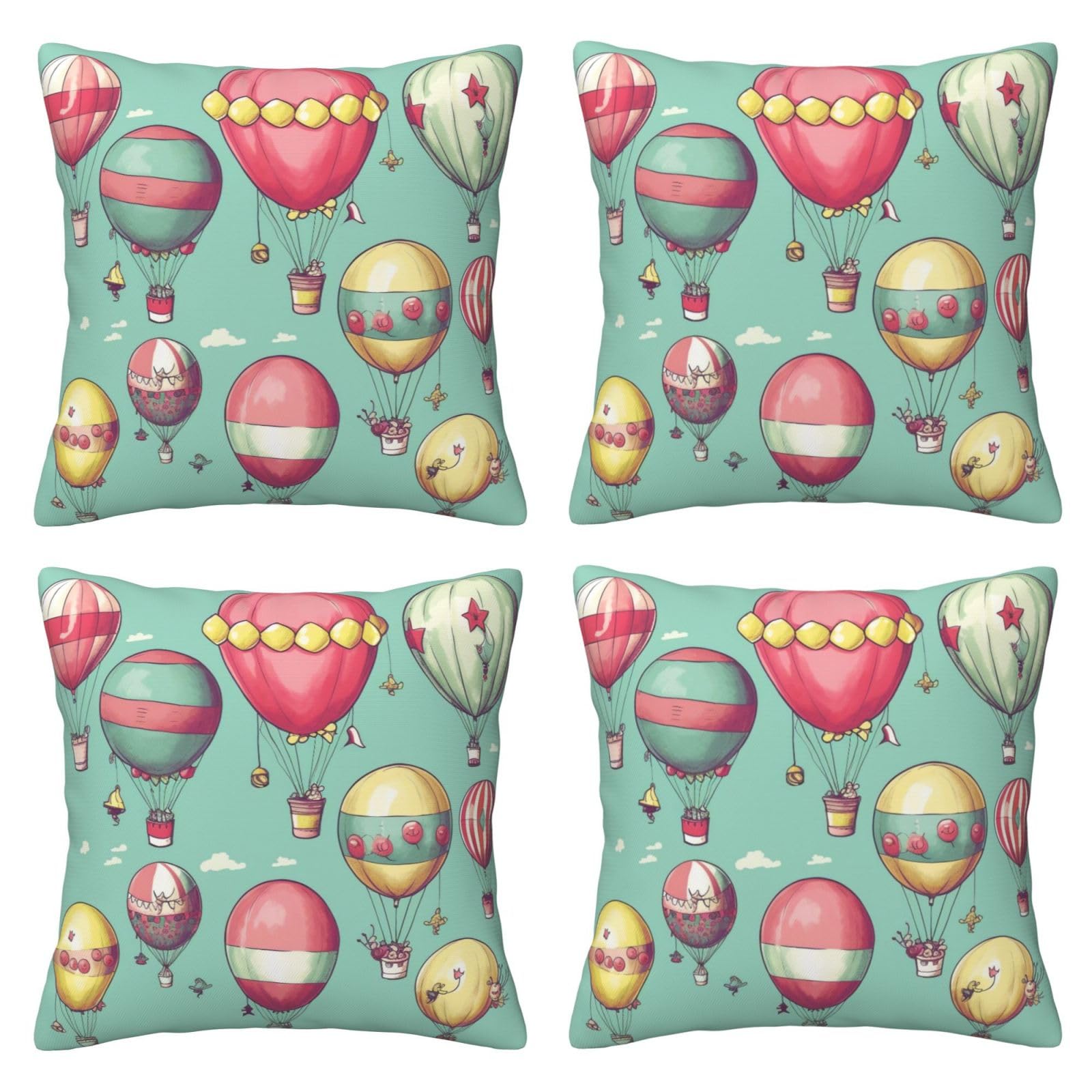 Cartoon Balloon Throw Pillow Cases 4 Pack Square Pillowcases Super Soft Pillow Protectors With Zipper for Couch Livingroom Sofa Bed Office Car,30x30 CM