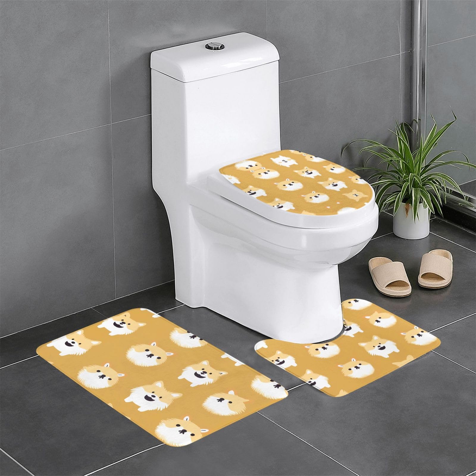 Tapis de salle de bain antidérapants Poméranie - Lot de 3 formats pour wc et coiffeuse