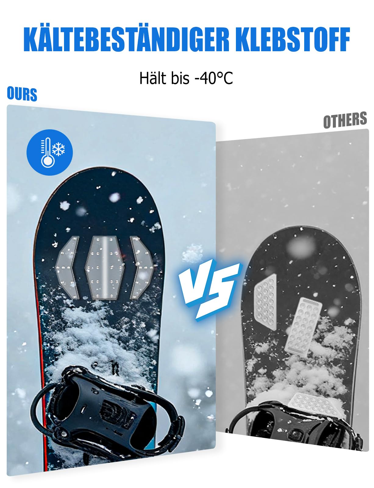 Lot de 2 coussinets de snowboard en TPU de qualité supérieure, adhérence 3D antidérapante pour un contrôle maximal, adhésif résistant au froid, design transparent pour un snowboard sûr