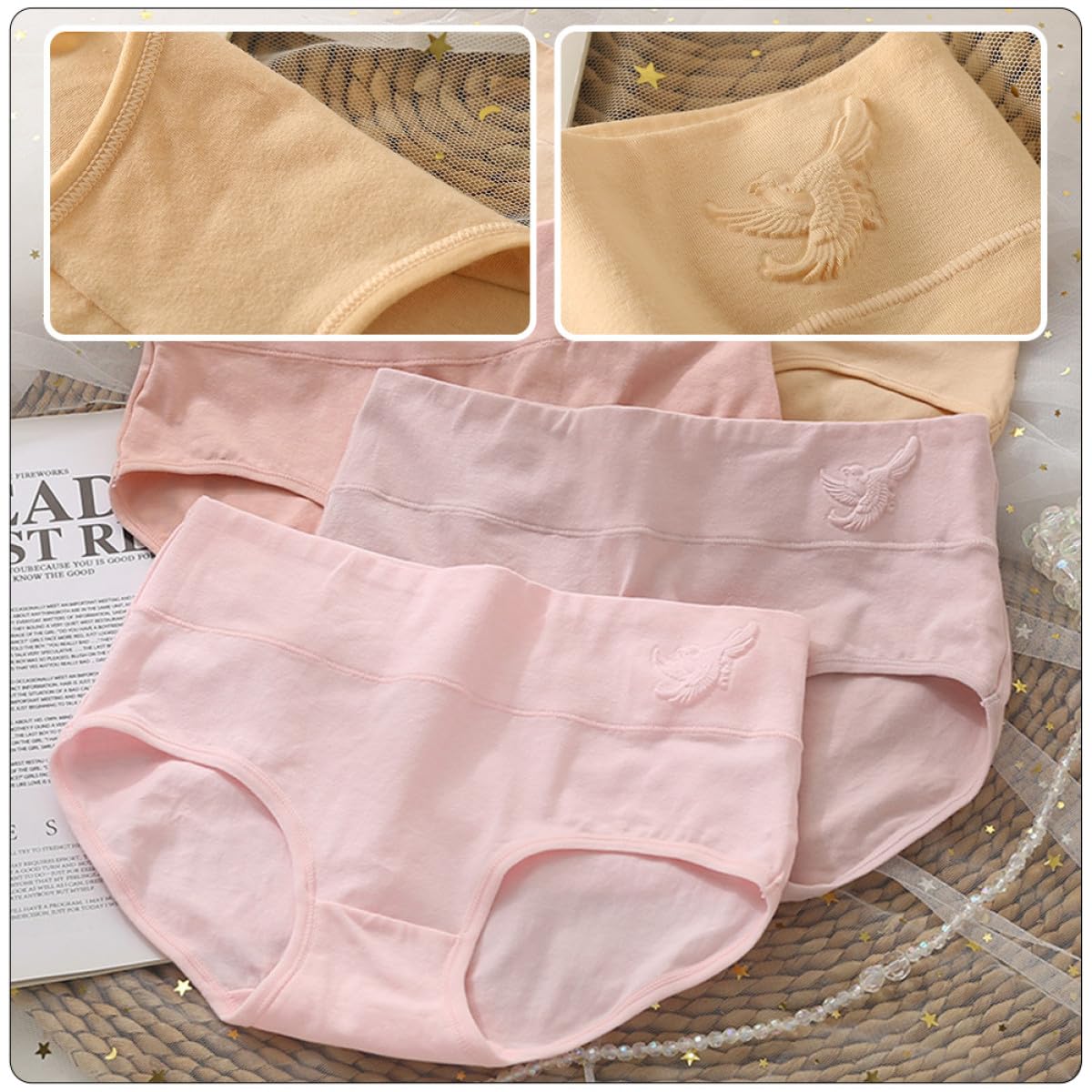 Hemobllo Slip Brasiliana Donna Vita Alta 4 Pezzi in Cotone Elasticizzato