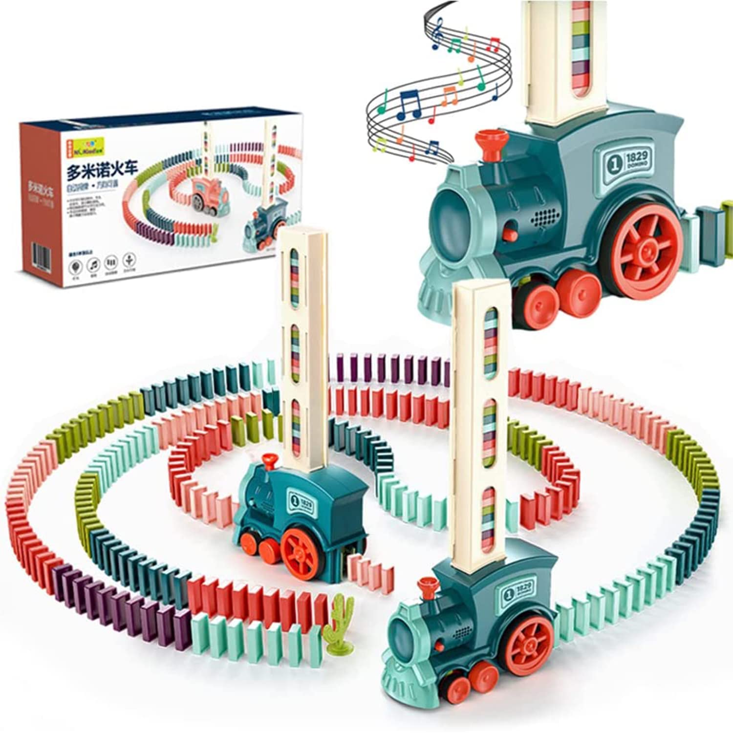 Beauenty Domino Train Toy with 160 Colorful Blocks and Simulated Train Sound, Direction Adjustable/Automatic Laying Domino Building Game Puzzle DIY Toy for Children Both Boys and Girls Toy Train (A)