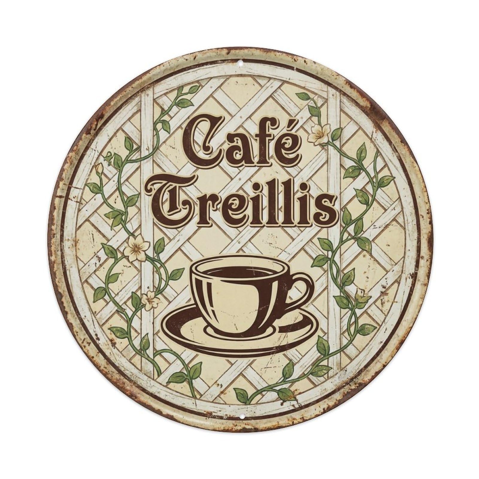 Trellis Lattice Mancave Cafe Metal Tin Sign Plaque Wall Decor for Cafe, Club, Garden Round Metal Poster 8x8Inch
