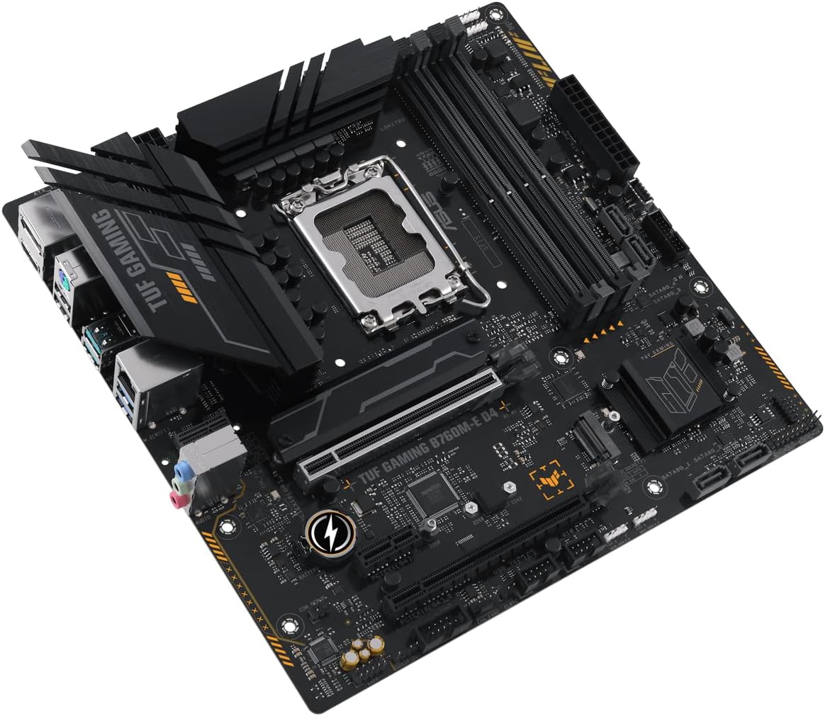 ASUS TUF Gaming B760M-E D4 Scheda madre Intel B760, LGA 1700, mATX, DDR4, PCIe 5.0, 2 slot M.2, WiFi 6E, USB 3.2 Gen 2, Type-C, Nero ASUS TUF Gaming B760M-E D4 Scheda madre Intel B760, LGA 1700, mATX, DDR4, PCIe 5.0, 2 slot M.2, WiFi 6E, USB 3.2 Gen 2, Type-C, Nero