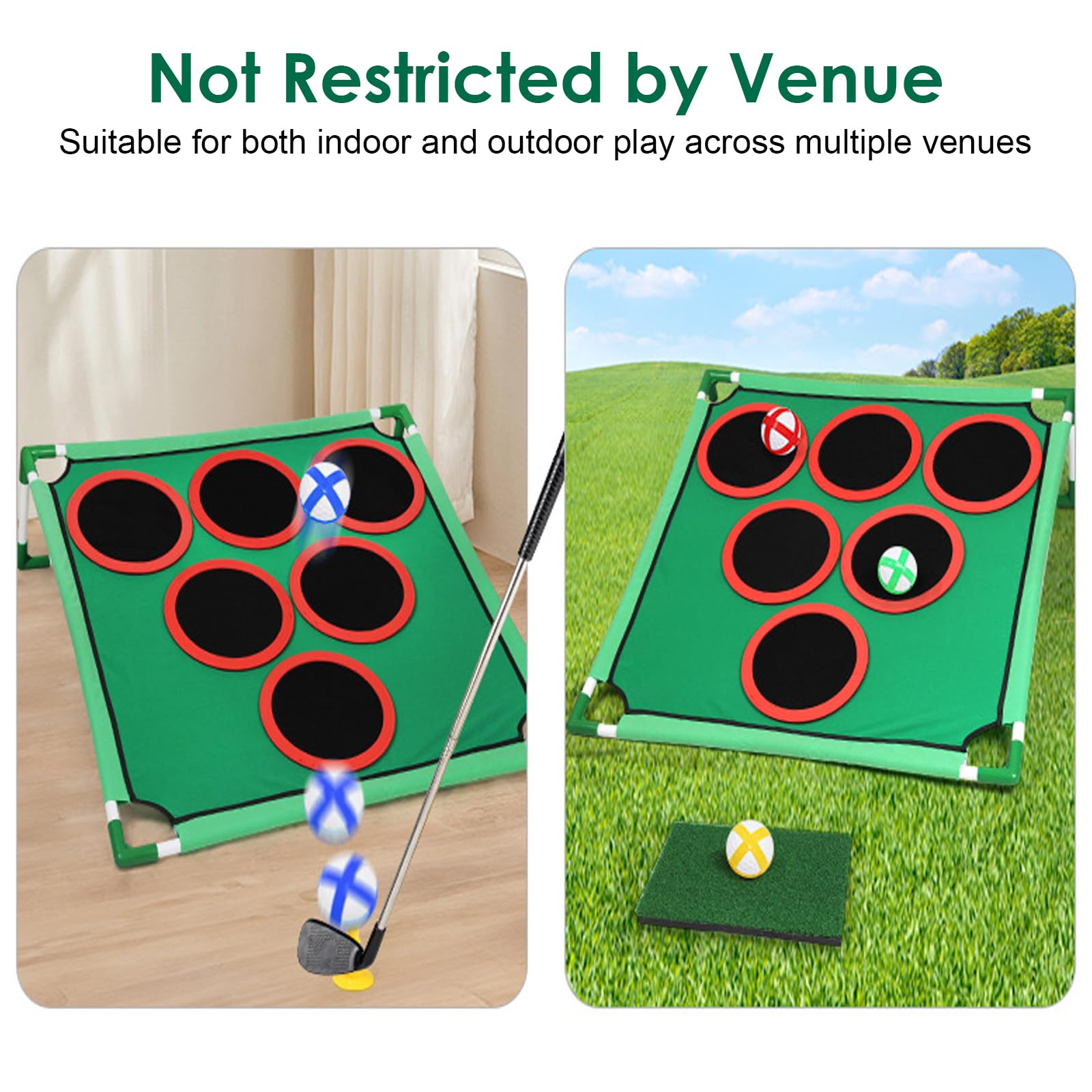 Juego de Mini Golf para Adultos y Niños, Alfombra de Práctica de Putting con 20 Bolas Adhesivas, Juego de Lanzamiento para Interior y Exterior, Incluye Bolsa