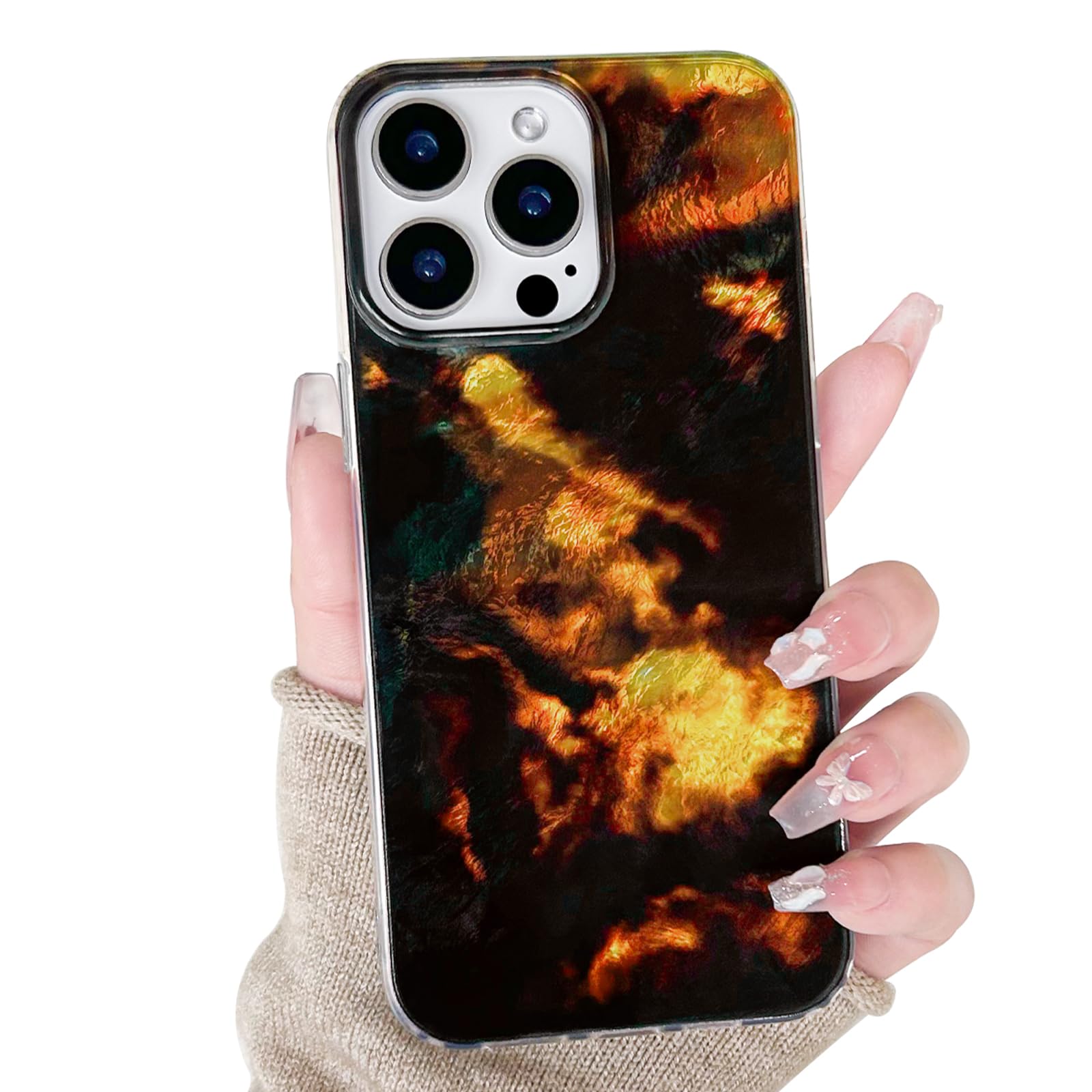 Lovmooful Compatible for iPhone 14 Pro Case Cute Leopard Print Amber with Gradient Tortoise Design with Bumper Protector for Girls Women Soft TPU+PC