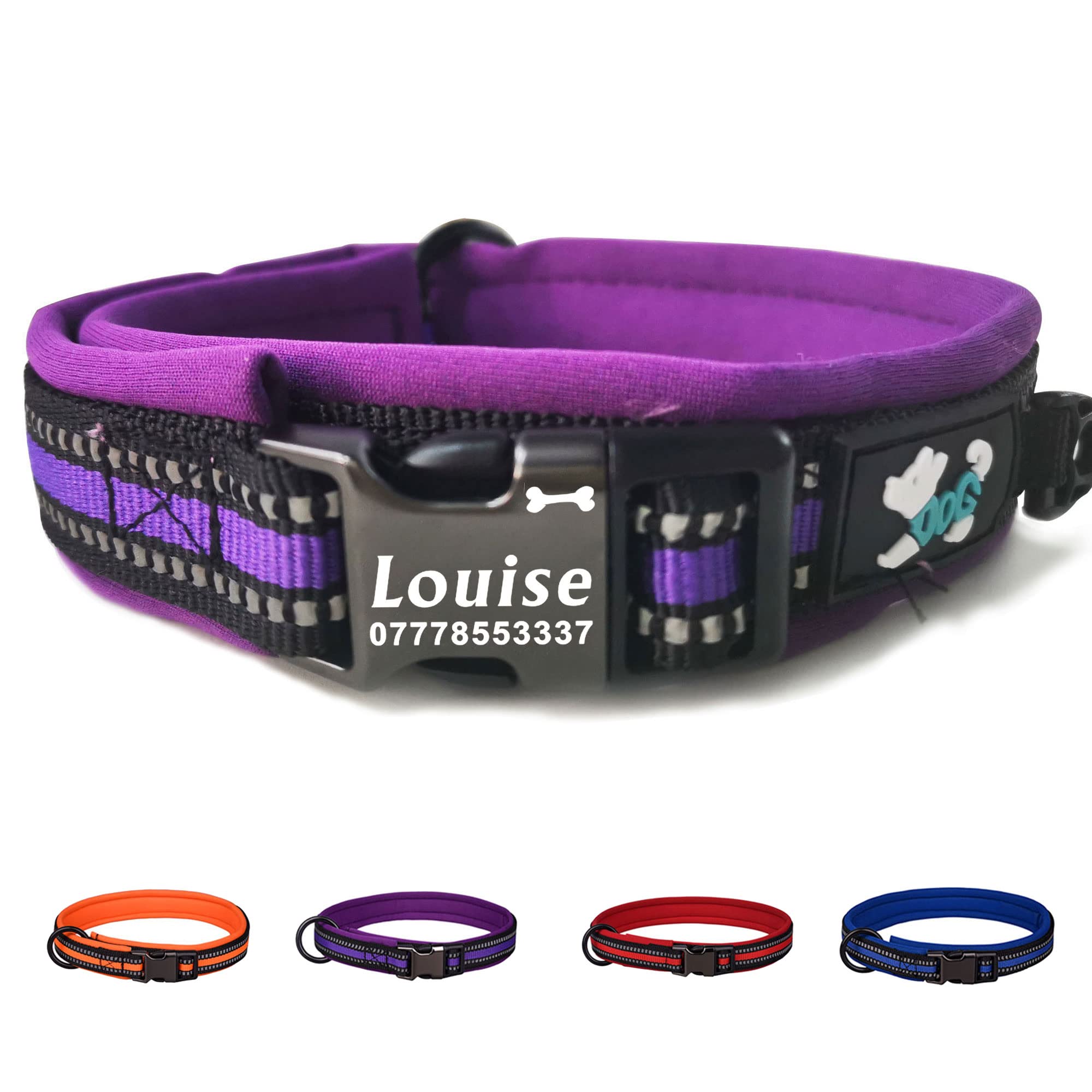 Personalised Dog Collar Adjustable Reflective Dog Collars Engraved Dog ID Tag Collar Custom Nylon Puppy Collars with Name & Phone Number for Small Medium Large Dogs (XS, Purple)