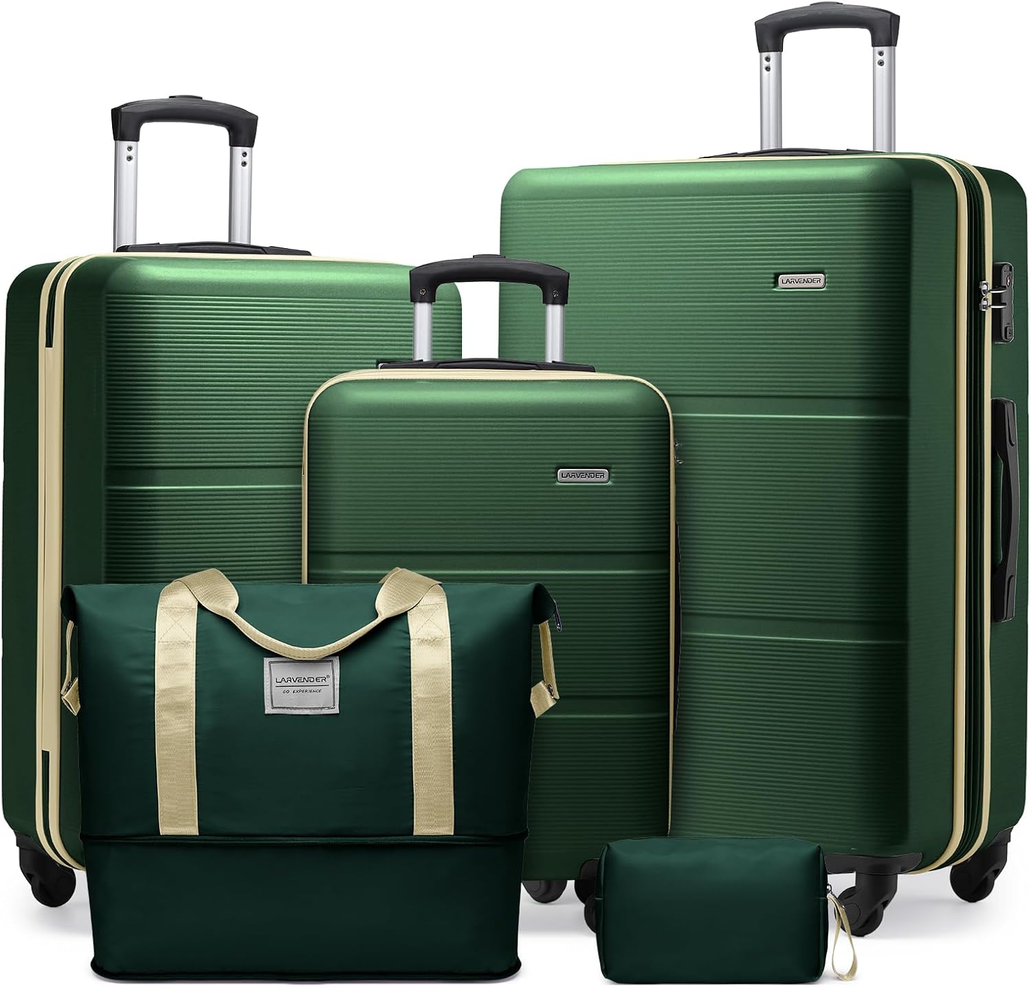 Product image of LARVENDER Luggage Sets 5 Piece, Expandable(Only 28in) ABS Suitcase with Duffel Bag 360° Spinner Wheels, Durable Luggage Set Clearance Carry On Suitcase Set For Women Men, Olive Green