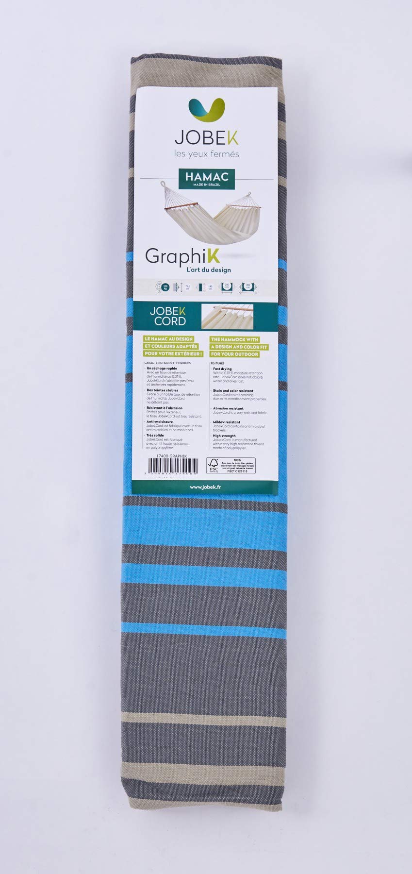 JOBEK - Hamac GRAPHIK Turquoise Anthracite FSC 100% - 300 x 140 cm