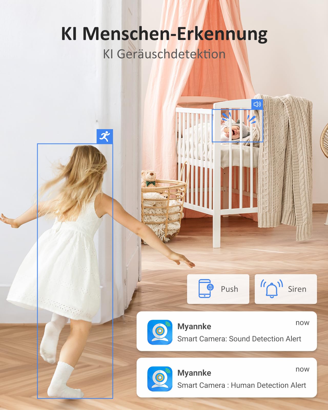 ANNKE Kamera do monitoringu 4K WLAN do wnętrz, 8 MP 2,4/5 GHz WLAN noktowizor, kamera dla psów, wykrywanie ruchu, 2-drożne audio, pamięć w chmurze i karty SD, dla niemowląt/zwierząt domowych Reno