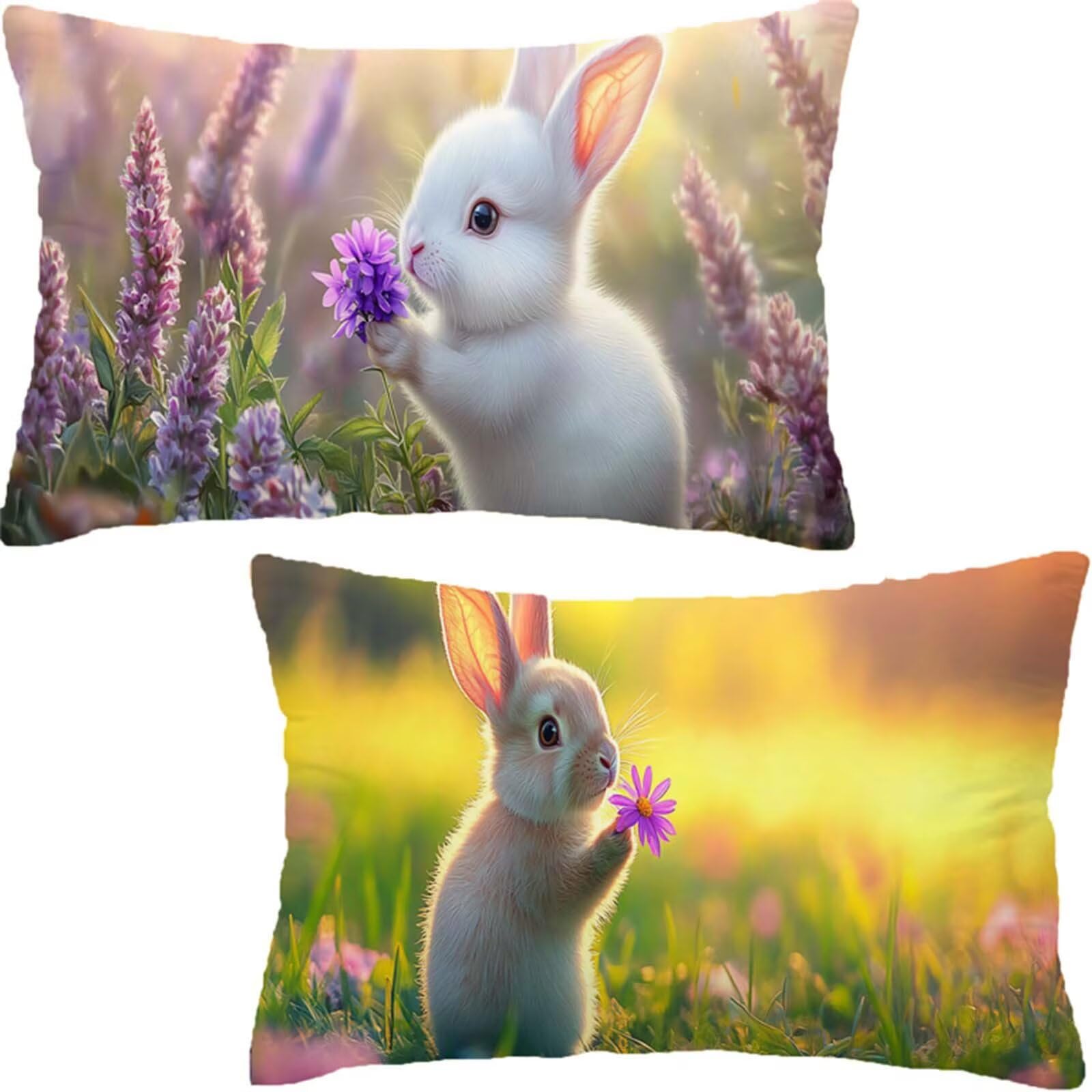 Poszewki na poduszki ze zwierzętami 70 x 90 cm, aksamitna poszewka na poduszkę, zestaw 2 sztuk, poszewka na poduszkę z królikiem, wodoodporna zewnętrzna poszewka na poduszkę do salonu, łóżka, ogrodu