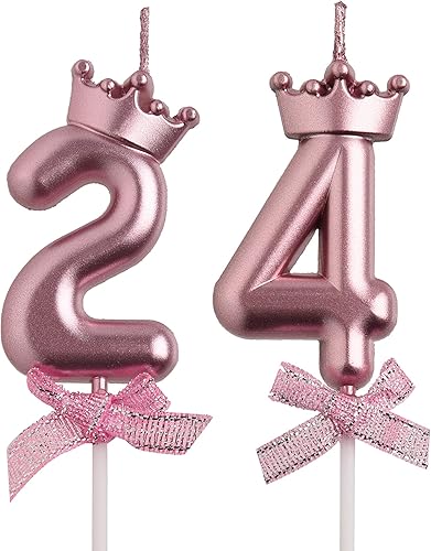 Velas de cumpleaños número 24 y 42, color oro rosa de 42 y 24 años, decoración de fiesta de cumpleaños, regalos para mujeres y hombres
