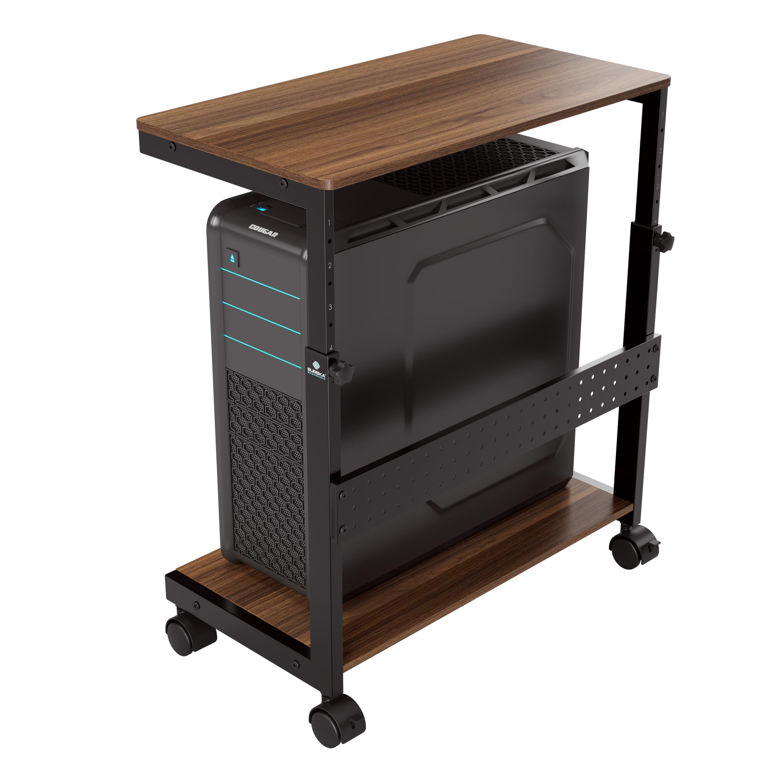 EUREKA ERGONOMIC Supporto per CPU per PC Tower, Supporto Universale per CPU con 4 Ruote Girevoli di Bloccaggio, Sotto Home Office Desk per PC Tower （Colore noce）