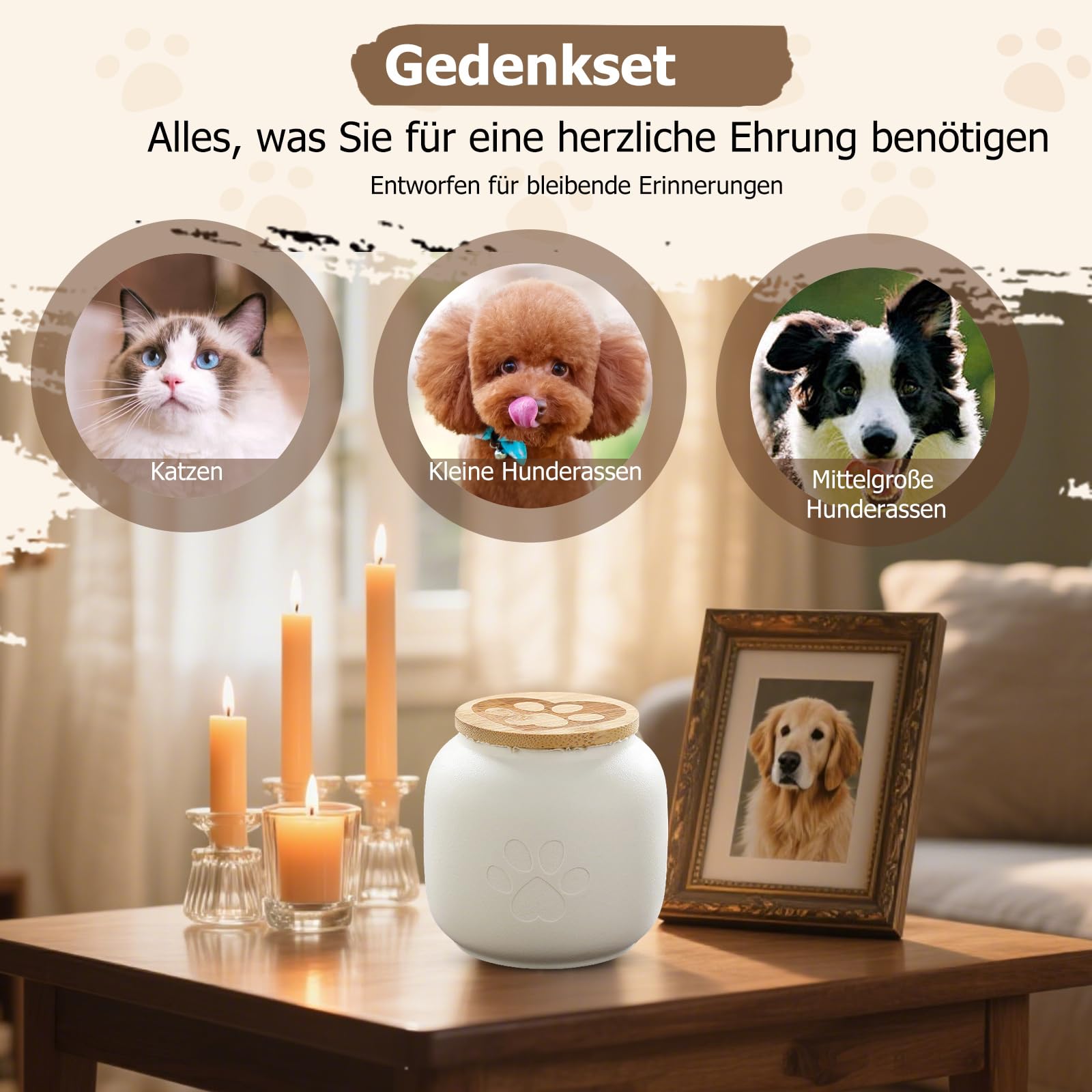 PETCUTE Katzen Urne,Urne für Hund,Mini Urne aus Keramik,Wasserdicht Gedenkurne,Handgefertigte Tierurne aus Hochwertiger Keramik für Hunde und Katzen,Weiß,500ml