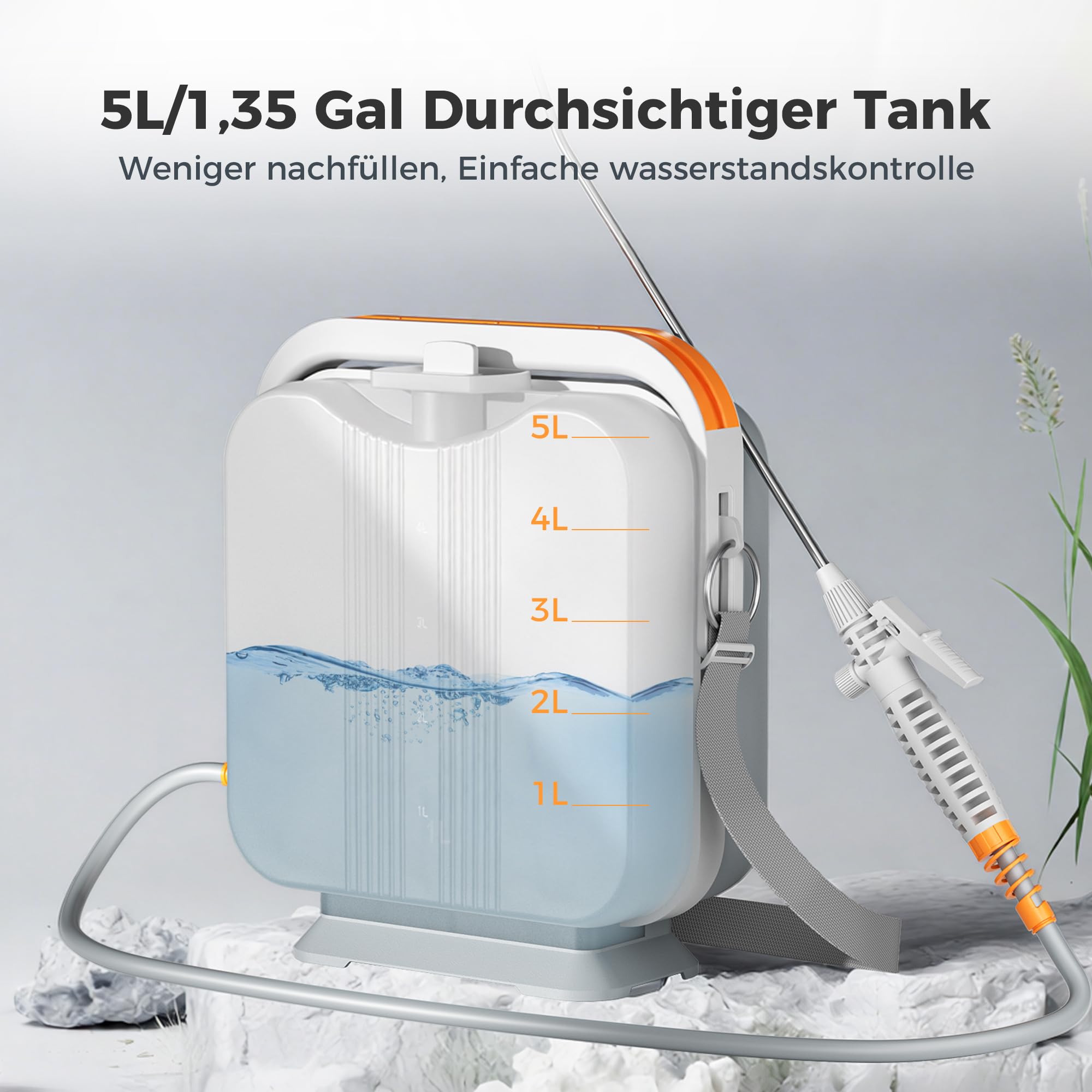 Diivoo 5L Akku Drucksprühgerät | Drucksprüher & Gartensprüher mit 2000mAh Akku | Verstellbare Düse Nebel & Strahl | Tank mit Skala | Elektrische Gartenspritze für Garten, Unkraut, Pflanzenschutz