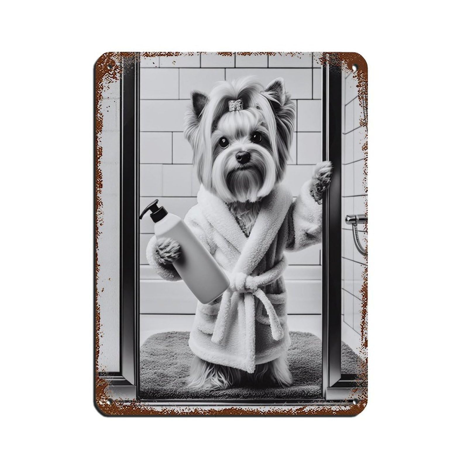 Yorkshire Terrier Bathroom Art Poster（1） Tin Sign Vintage Metal Pub Club Cafe Bar Home Wall Art Decoration Poster Retro 12x16inch(30x40cm)