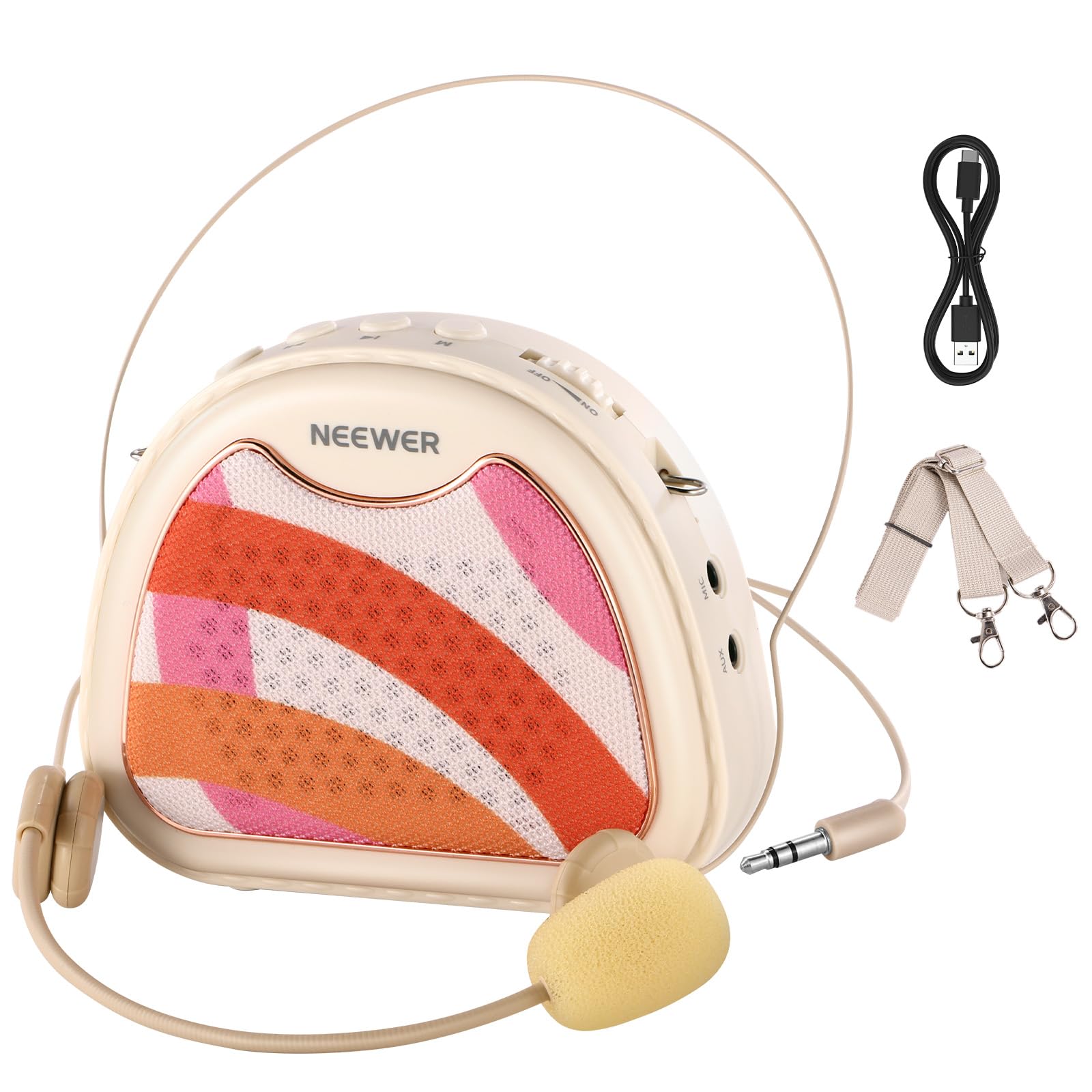 NEEWER VA01 Amplificatore Vocale con Microfono Headset Cablato, Speaker,Tracolla, Uscita AUX, Megafono Portatile Audio USB C Ricaricabile con Mic Batteria 14H per Insegnanti Formatori Guida Turistica