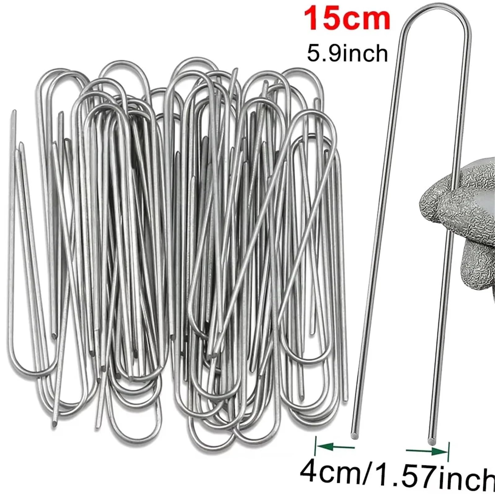 100 Pezzi di graffette da Giardino a U, picchetti for Tubi Recinzione for impieghi gravosi, for zolle, zincati for sostenere i Prati, Chiodi Terra for Barriere per Giardini(Silver-4cmx15cm)