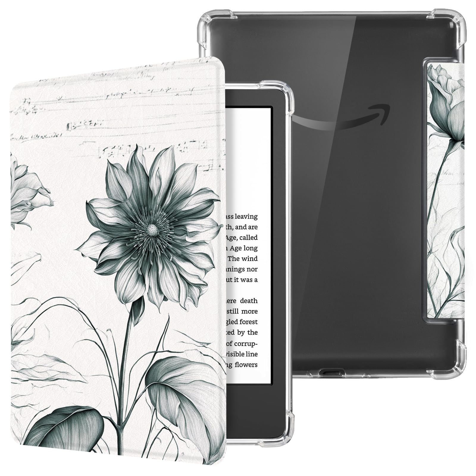 CoBak Case for 6 Inch e-Reader, Ultra Clear Soft Flexible TPU Back Cover Light Shell, with Auto Wake/Sleep, not Compatible Kobo Claro, Glitter Rosered.Flowers