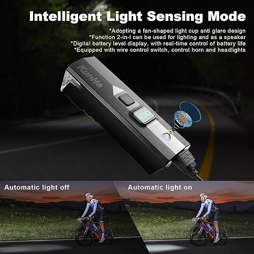 Miniatura 3 de KunHe Juego de luces de bicicleta de 300 lúmenes, 1600 Amh, luces delanteras y traseras recargables para bicicleta con atenuación automática IPX4,