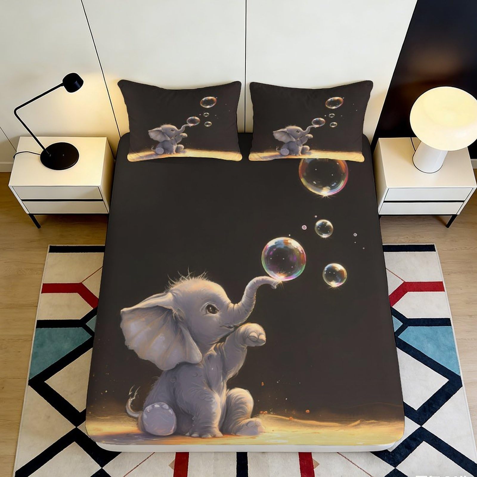 3D Printed Cute Elephant Bubble Fitted Sheet Microfiber Soft Non-slip Bed Cover for Bedroom Dorm Mattress Protection 90x200x25cm